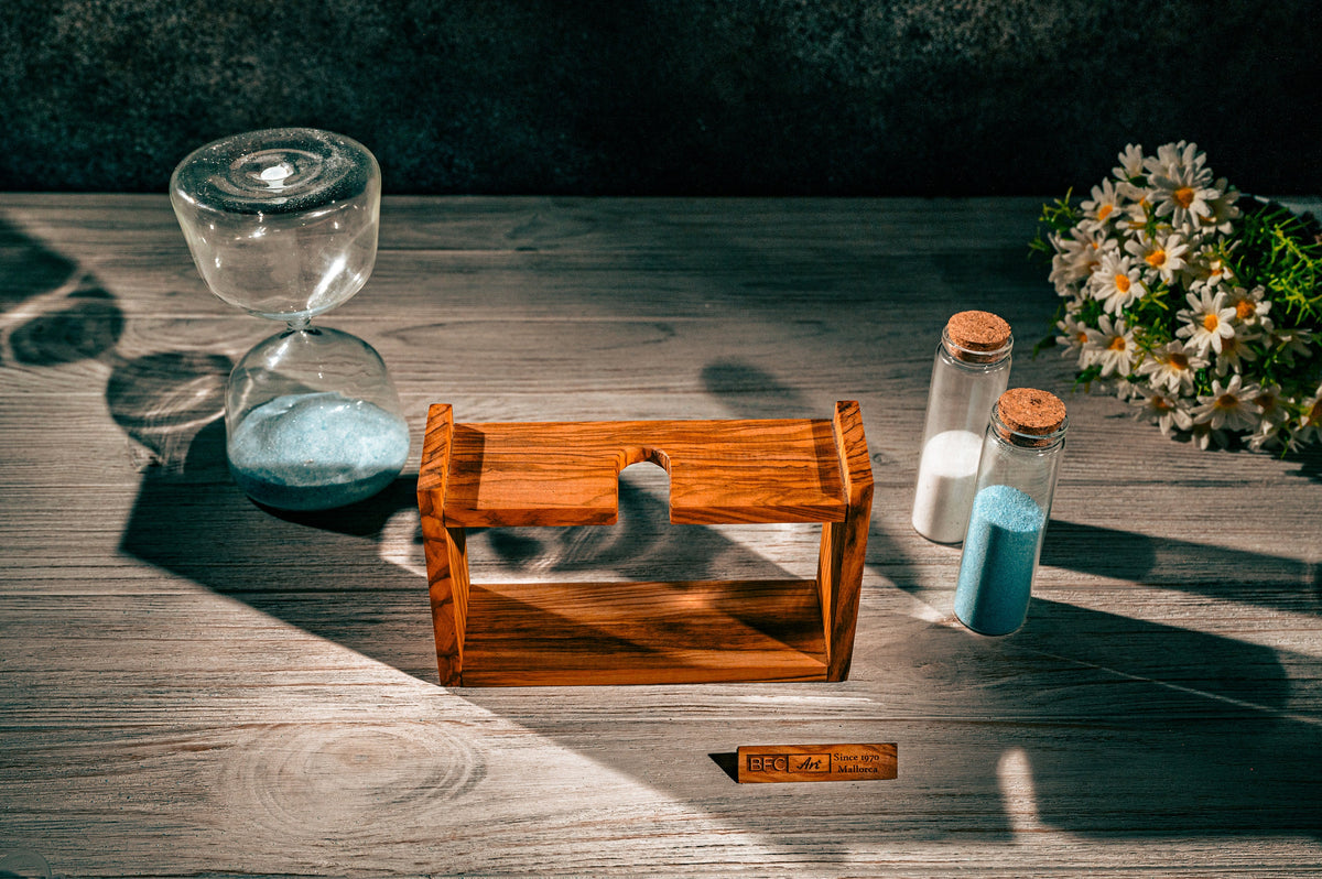 Handmade Olive Wood Hourglass - Wedding Unity Sand Ceremony Set with Colored Sand Included