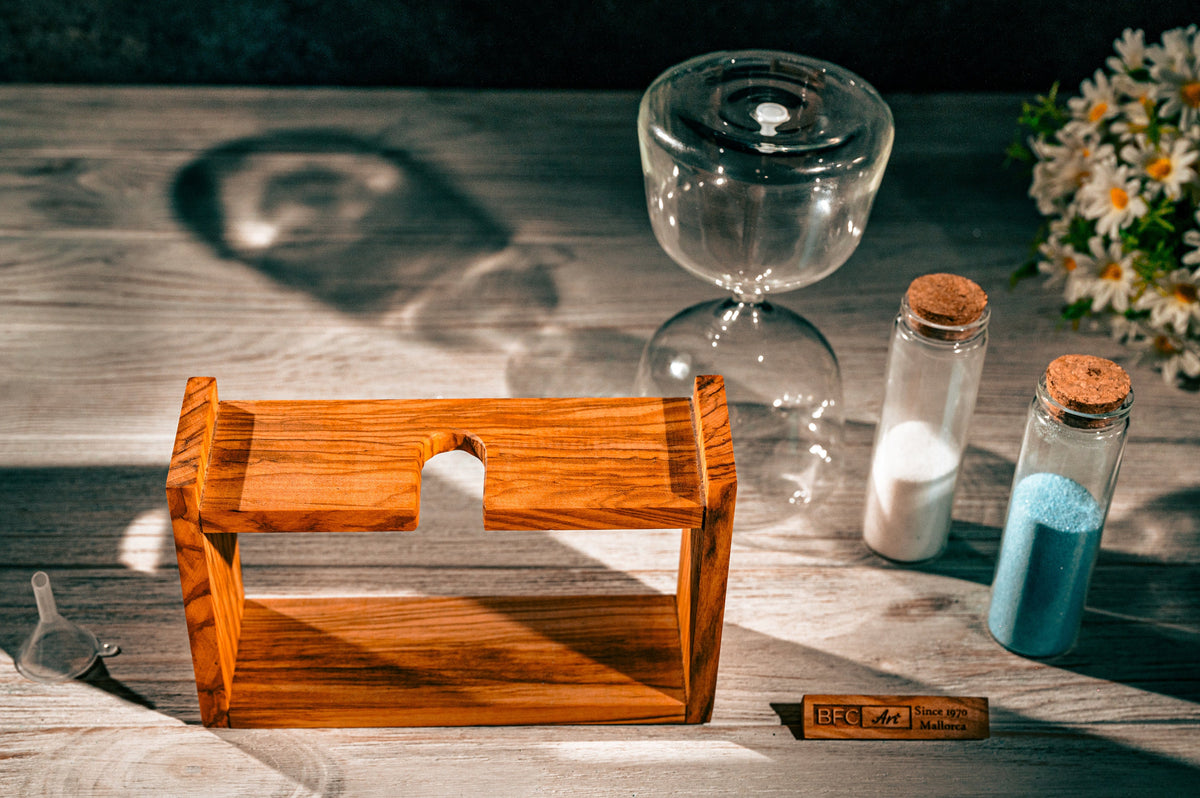 Handmade Olive Wood Hourglass - Wedding Unity Sand Ceremony Set with Colored Sand Included