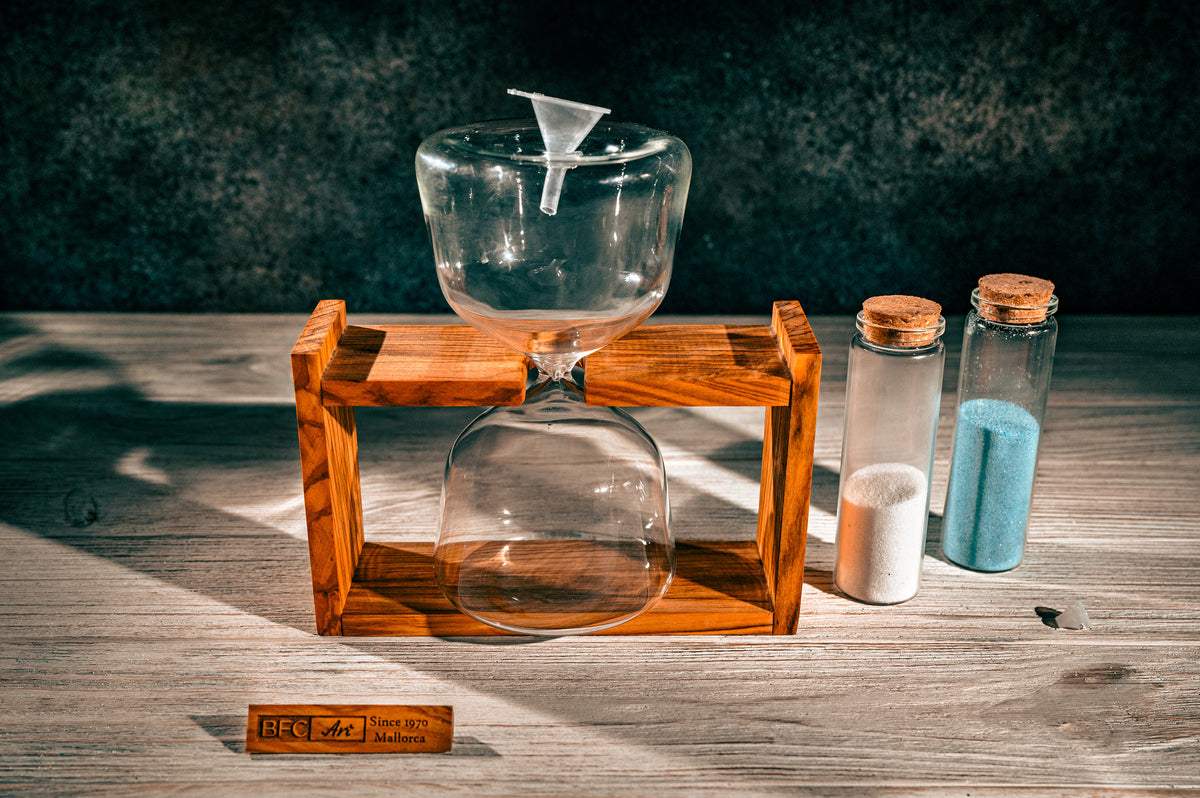 Handmade Olive Wood Hourglass - Wedding Unity Sand Ceremony Set with Colored Sand Included