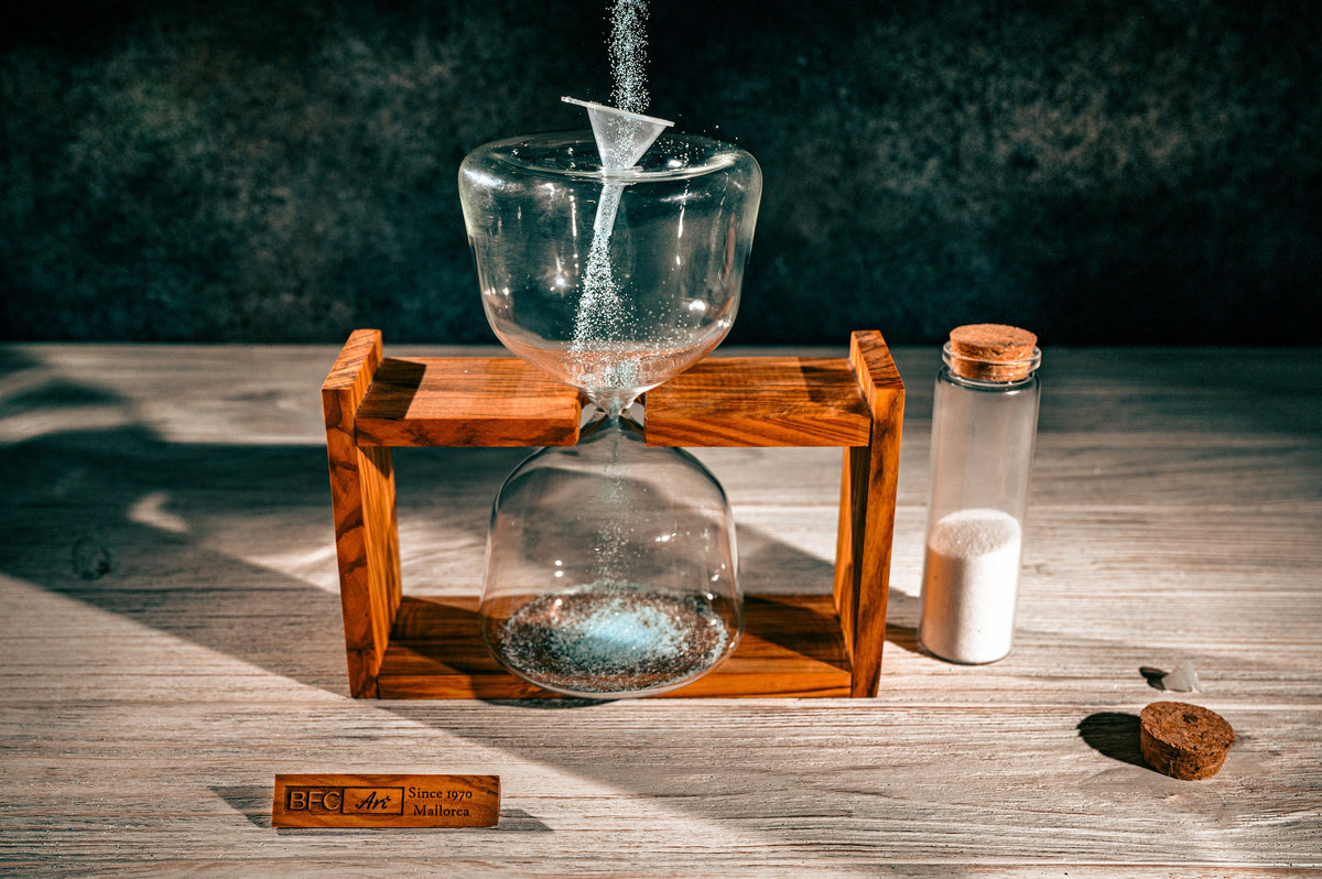Handmade Olive Wood Hourglass - Wedding Unity Sand Ceremony Set with Colored Sand Included