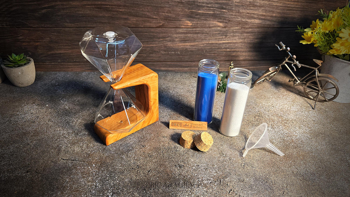 Diamond-Shaped Olive Wood Hourglass – Personalized Wedding Unity Sand Timer | BFC Art Mallorca Design with Sand Included