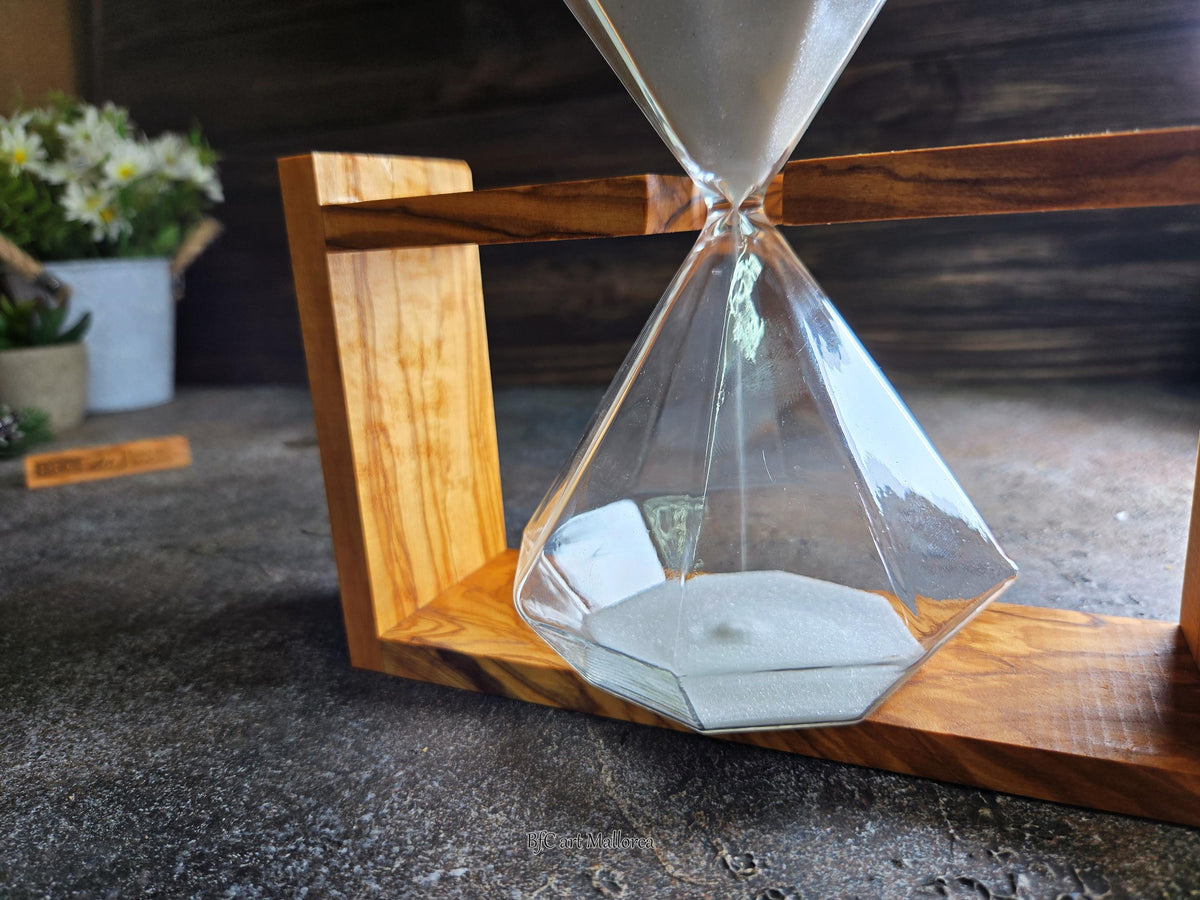 Handcrafted Olive Wood Hourglass, 50-Minute Sand Timer, Rustic Decor
