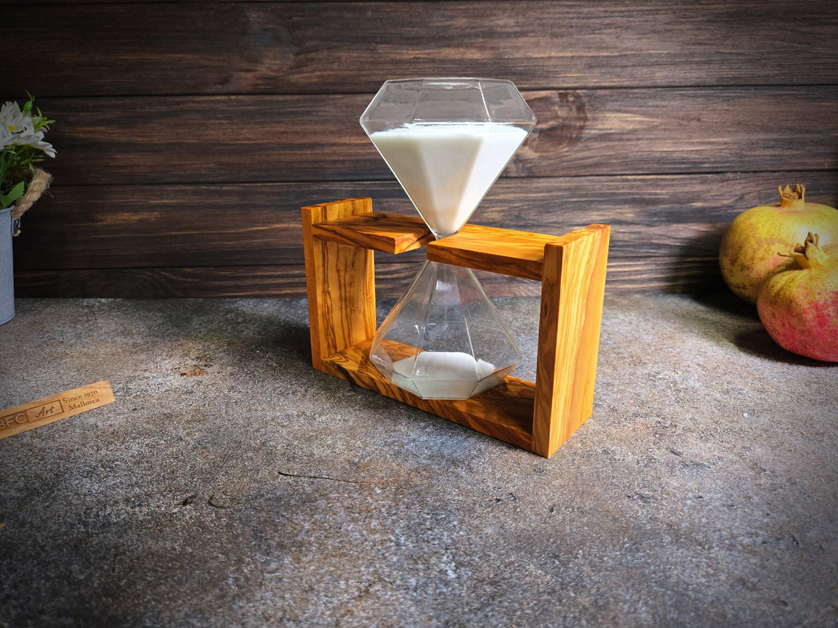 Handcrafted Olive Wood Hourglass, 50-Minute Sand Timer, Rustic Decor