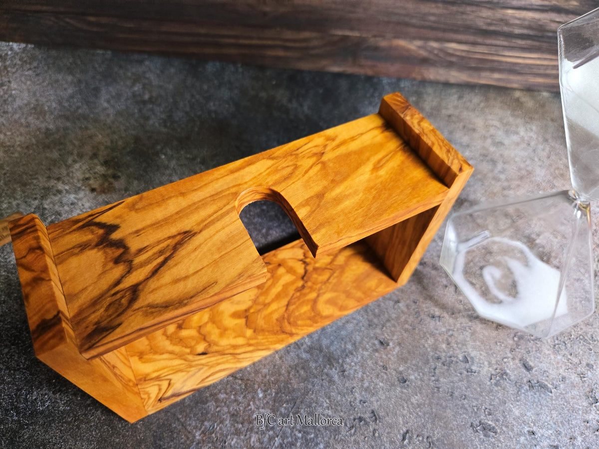 Handcrafted Olive Wood Hourglass, 50-Minute Sand Timer, Rustic Decor