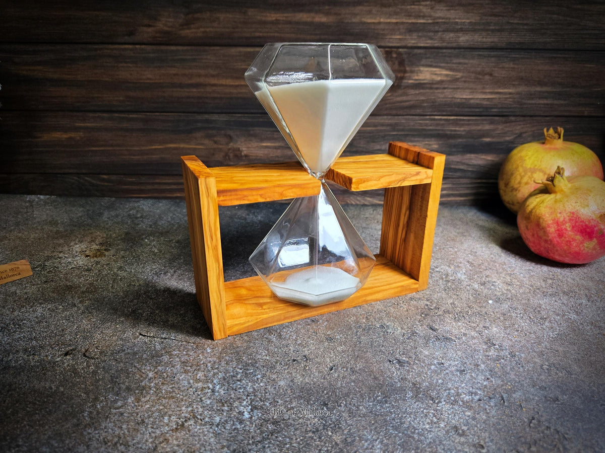 Handcrafted Olive Wood Hourglass, 50-Minute Sand Timer, Rustic Decor