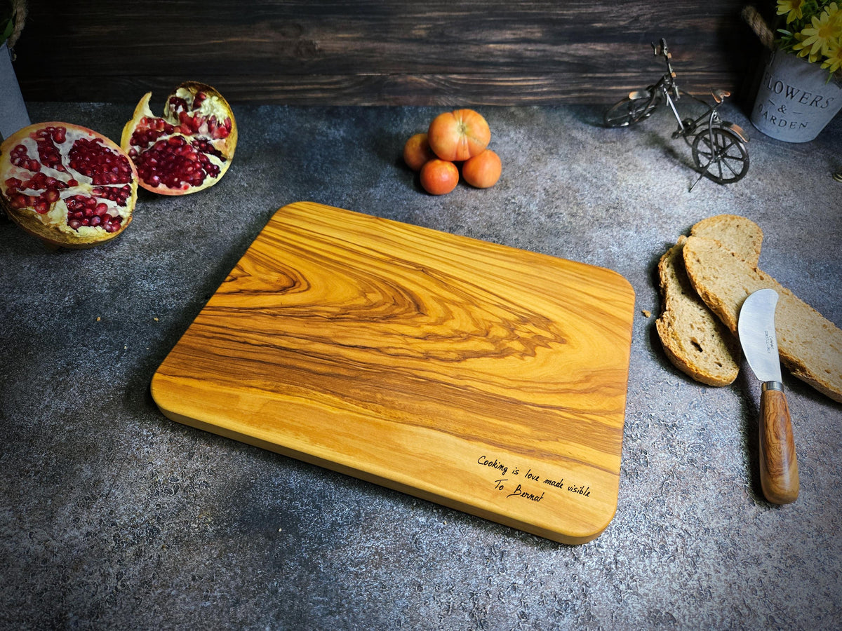 Custom Olive Wood Cutting Board, Personalized Kitchen Gift, Rustic Serving Board with Engraved Message, Unique Olive wood Decor