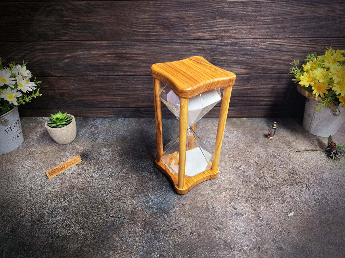 50 Minute Olive Wood Hourglass, Wooden Sand Timer for Massage Therapy, Yoga, Meditation, Spa Decor, Handmade Rustic Gift