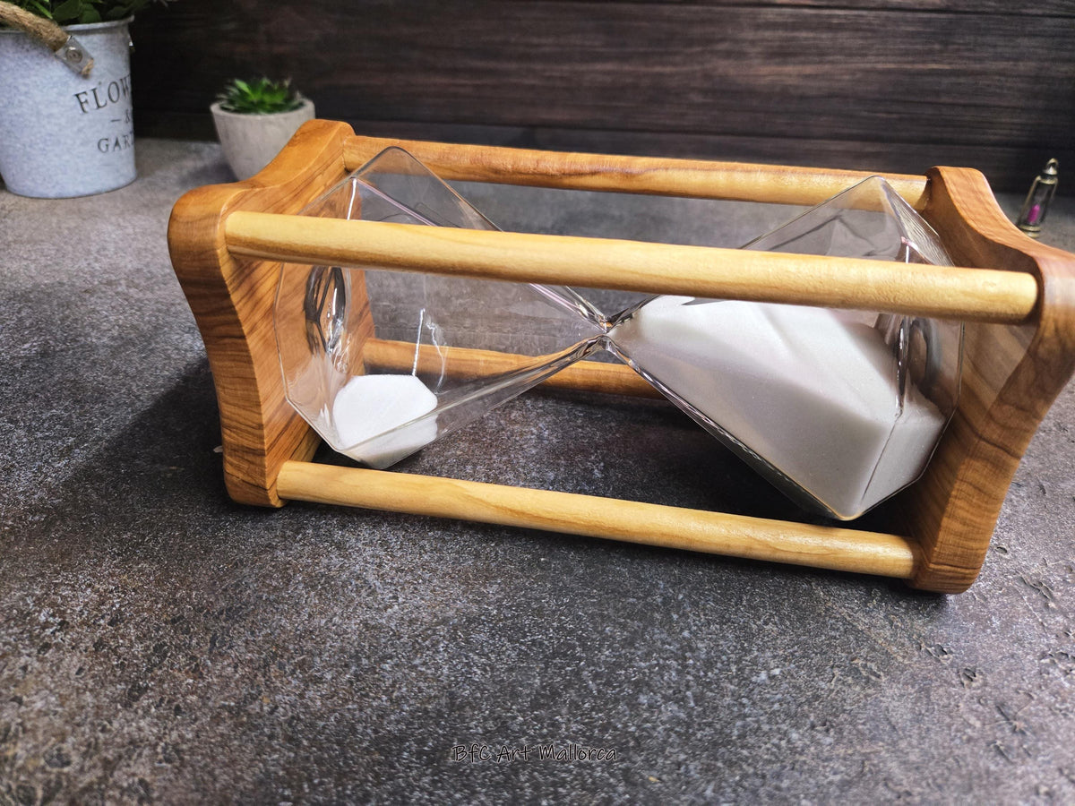 50 Minute Olive Wood Hourglass, Wooden Sand Timer for Massage Therapy, Yoga, Meditation, Spa Decor, Handmade Rustic Gift