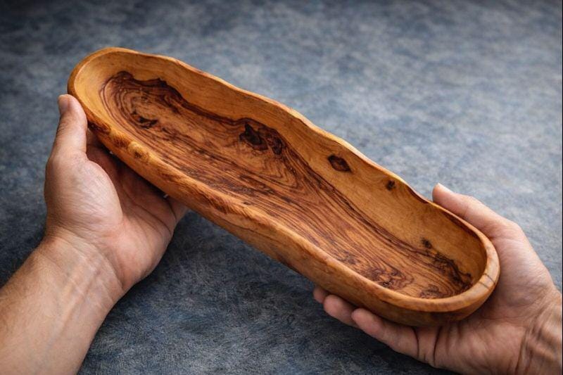 Wooden Bowls Olive Wood, Live Edge Long Bowls, Long Wooden Bowls, Wooden Plate, Fruit Plate Rustic Bowls, Boat Shaped Bowl, Bread Baskets