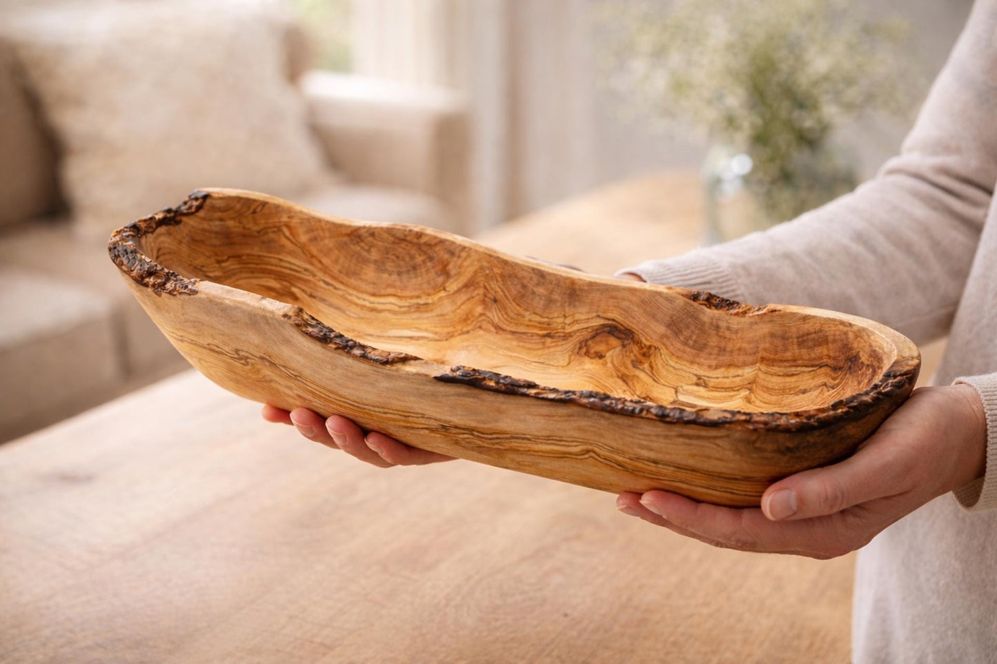 Personalized Wedding Gift Olive Wood Bowl – Rustic Live Edge Centerpiece – Custom Engraved Housewarming Gift