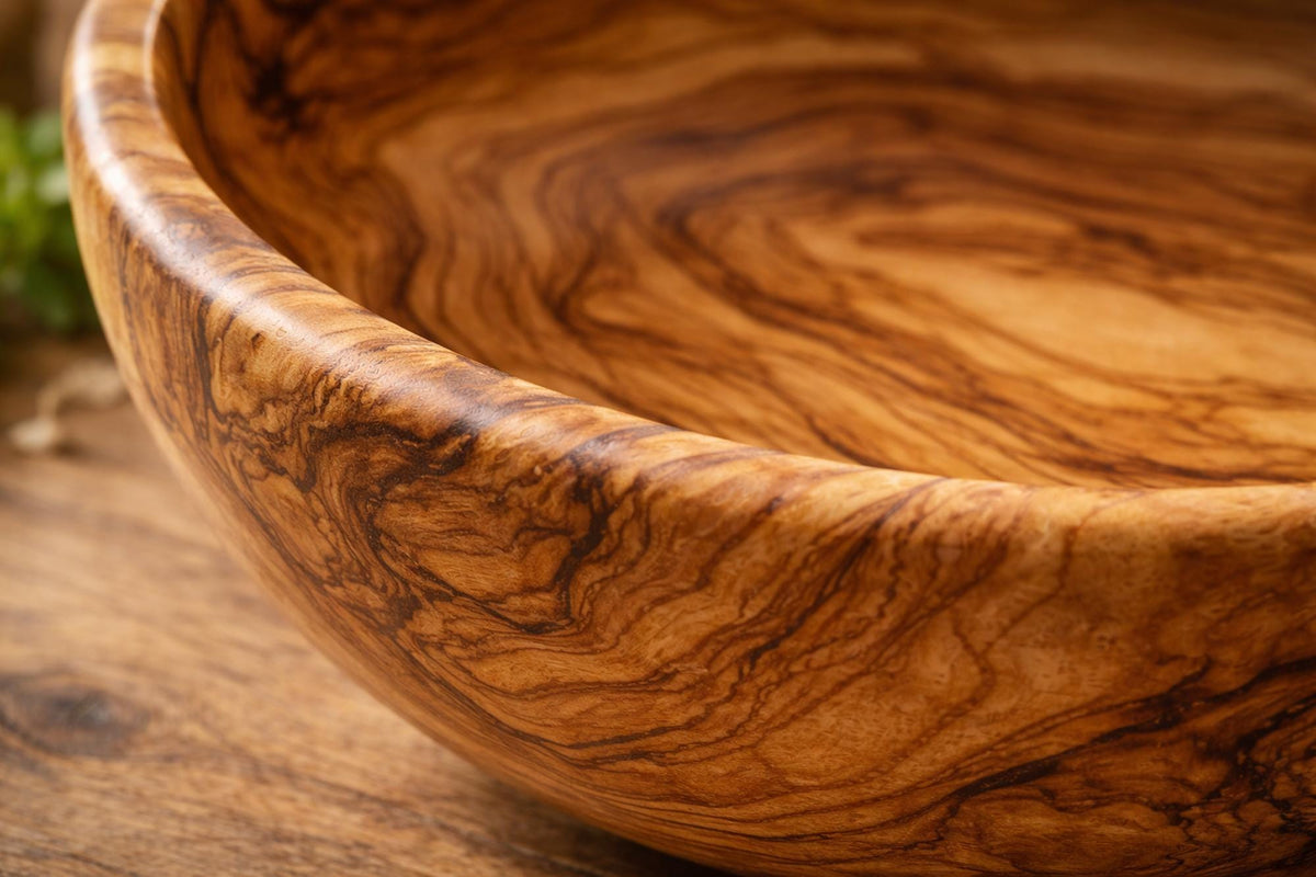 Handmade Olive Wood Salad Bowl, Large Wooden Centerpiece