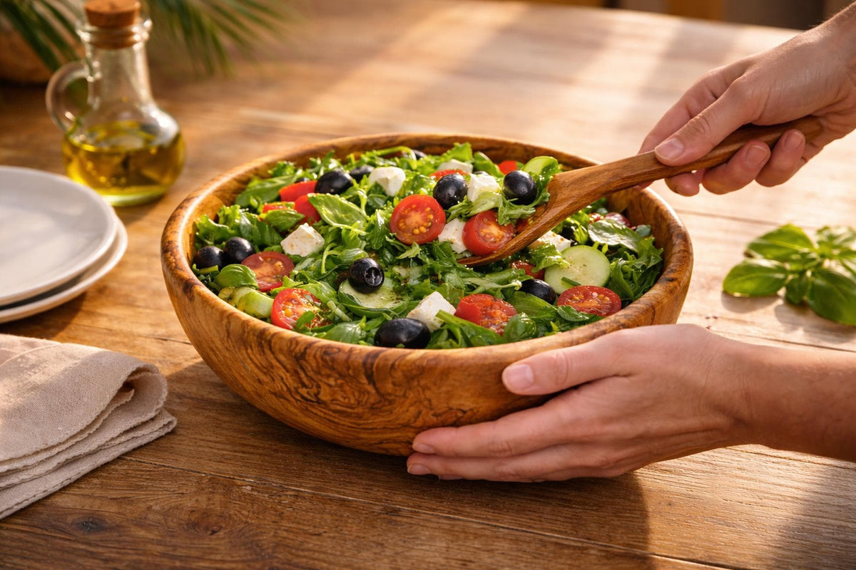 Handmade Olive Wood Salad Bowl, Large Wooden Centerpiece