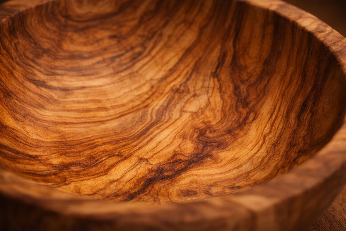 Set of 4 olive wood bowls: small rustic bowls for serving desserts and cereals.
