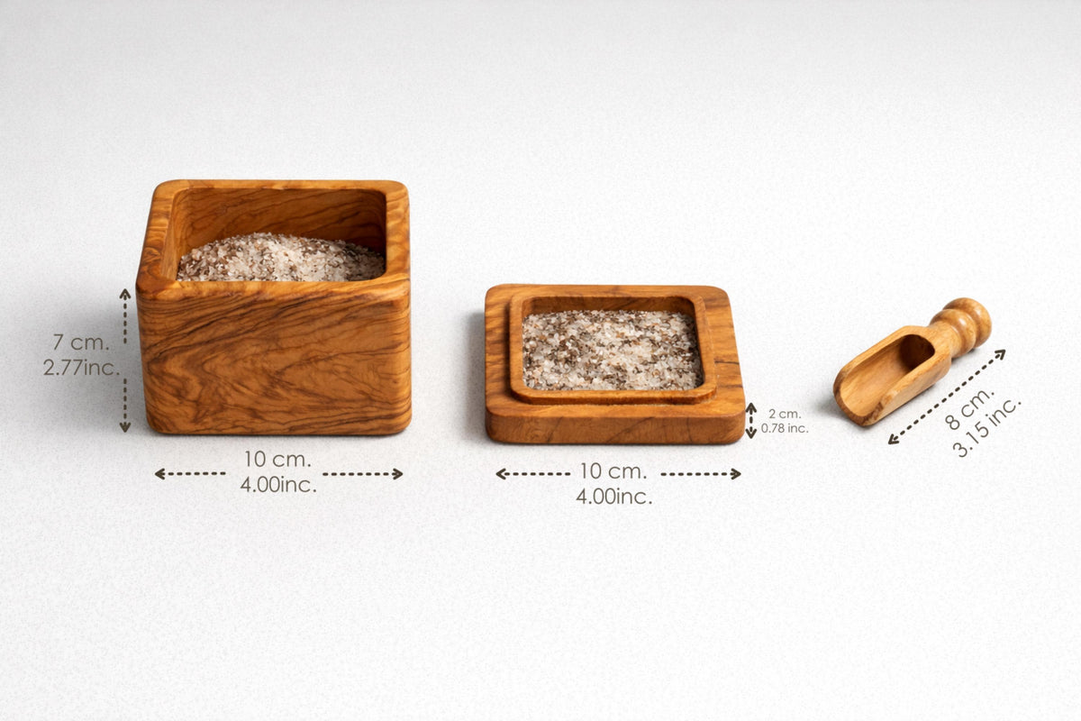 Personalized Handcrafted Olive Wood Salt Cellar with Lid & Spoon – Unique Kitchen Gift