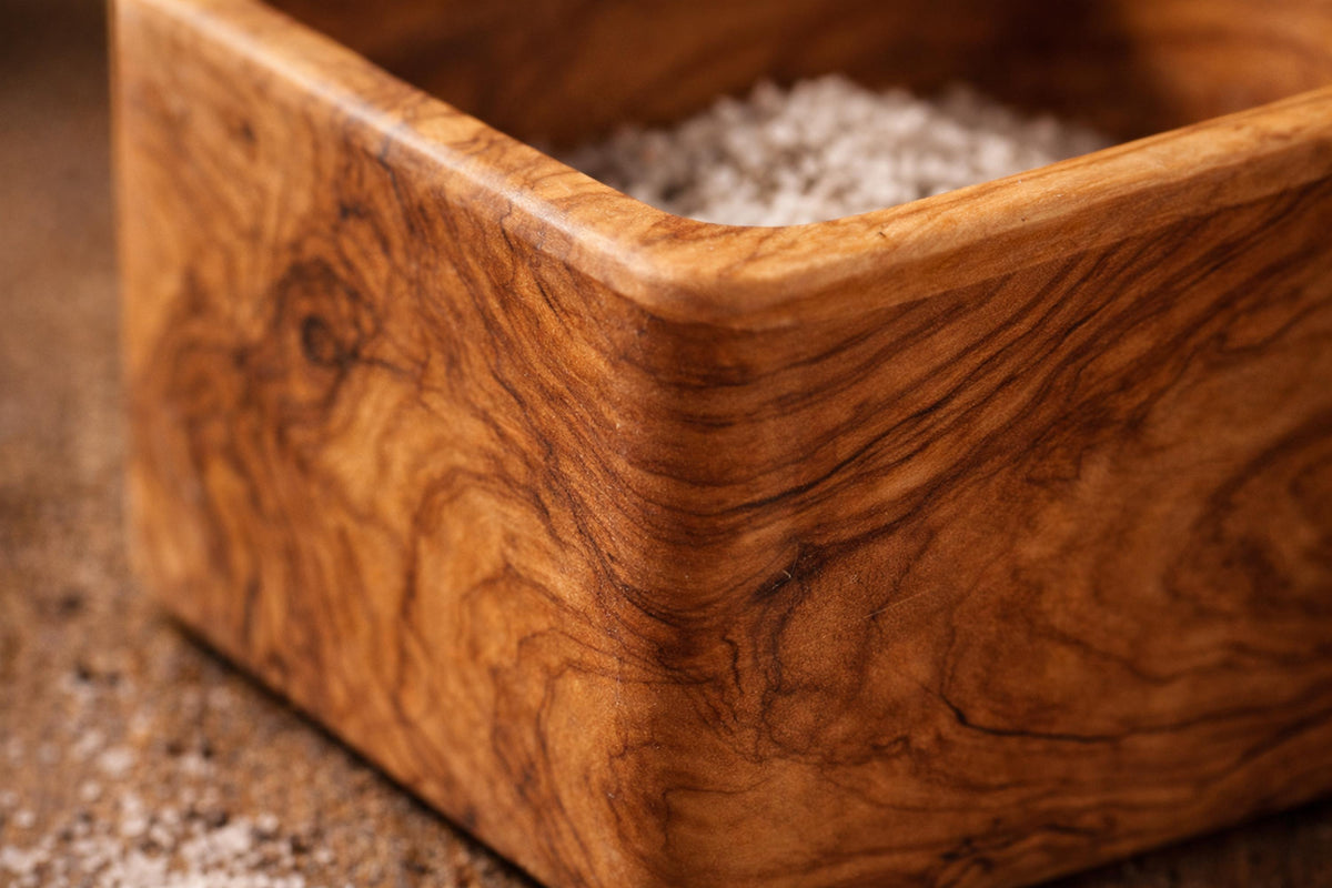 Personalized Handcrafted Olive Wood Salt Cellar with Lid & Spoon – Unique Kitchen Gift