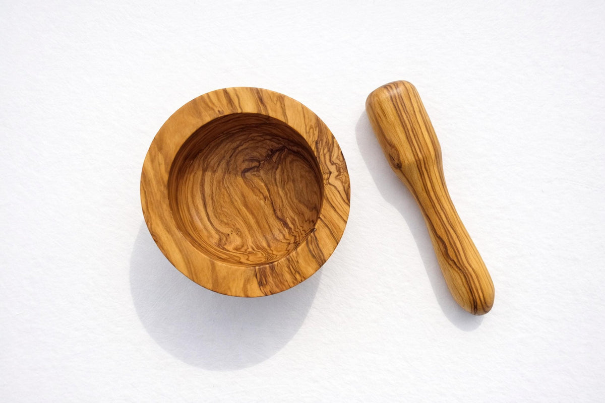 Handcrafted Olive Wood Mortar & Pestle – Solid Rustic Spice Grinder, Natural Herb Crusher Kitchen Gift for Chefs and Foodies