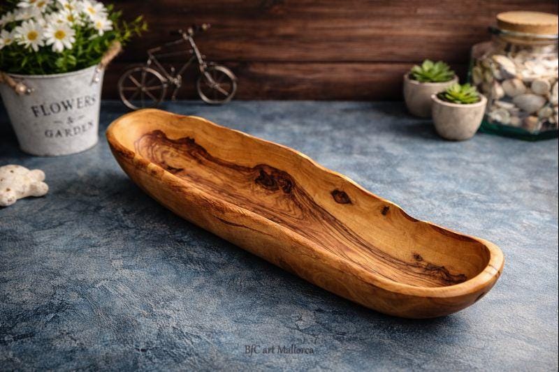 Wooden Bowls Olive Wood, Live Edge Long Bowls, Long Wooden Bowls, Wooden Plate, Fruit Plate Rustic Bowls, Boat Shaped Bowl, Bread Baskets