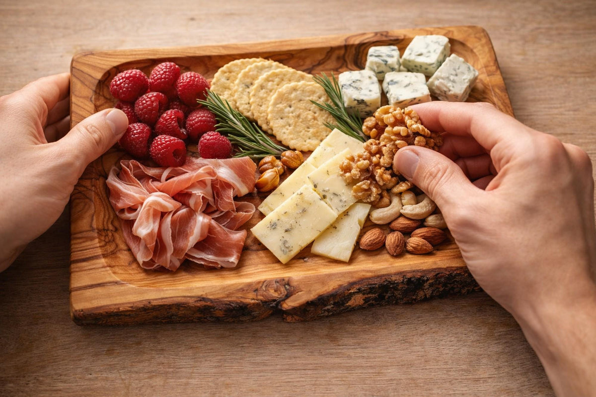 Personalized Olive Wood Serving Tray with Natural Bark Edge: Engraved Rustic Gift