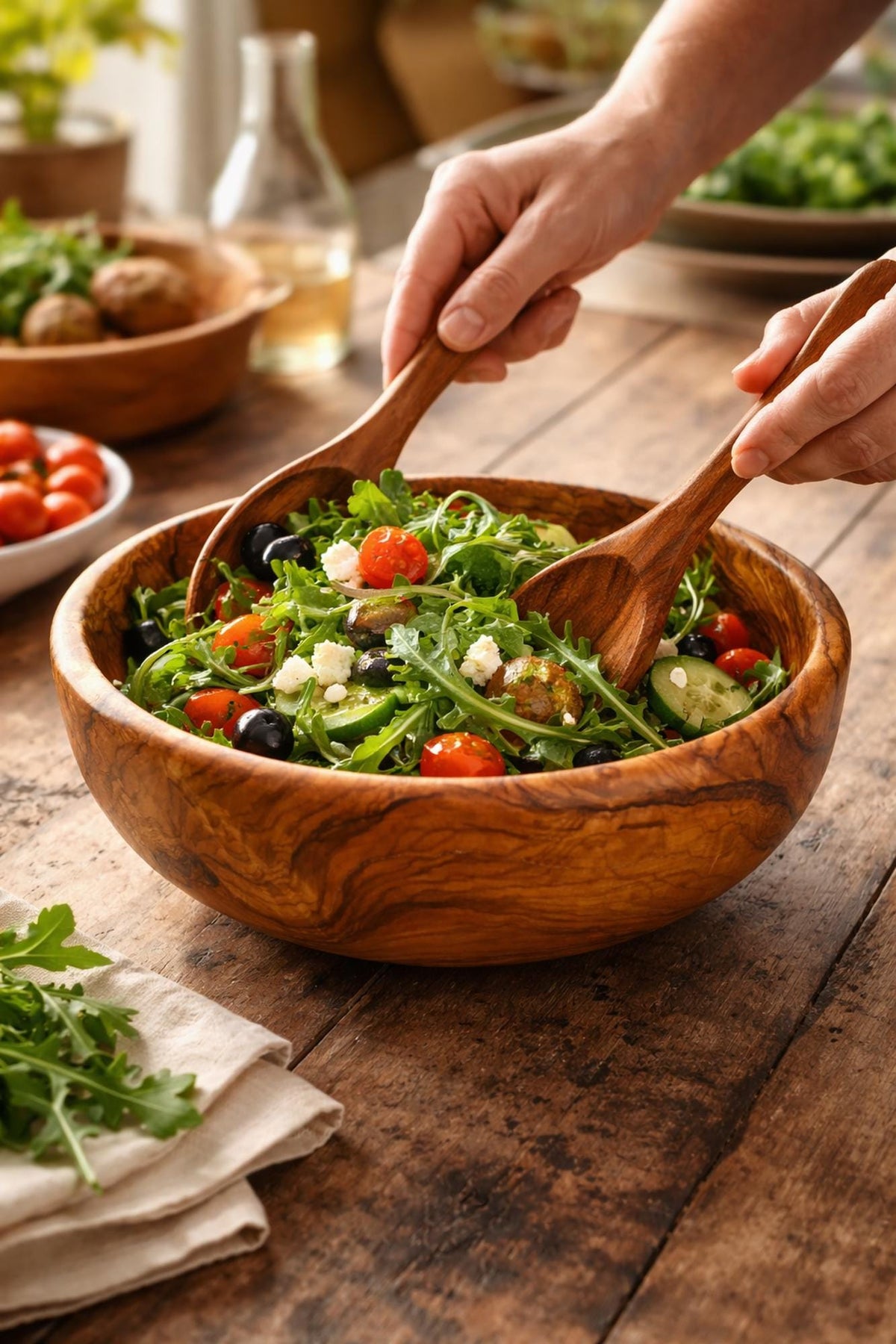 Handmade Olive Wood Salad Bowl, Large Wooden Centerpiece