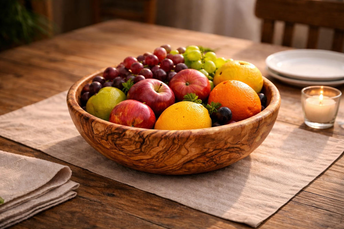Handmade Olive Wood Salad Bowl, Large Wooden Centerpiece