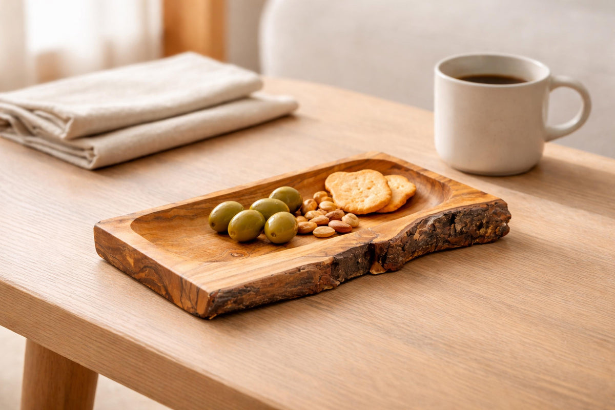 Rustic Olive Wood Tray, Small Serving Tray for Snacks