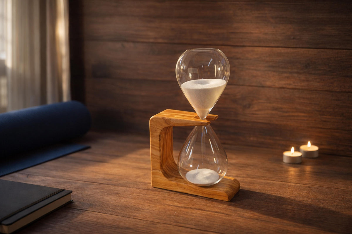 Handcrafted 50-Minute Olive Wood Hourglass, Unique Design by BFC Art Mallorca, Customizable Gift, Elegant Decor Piece