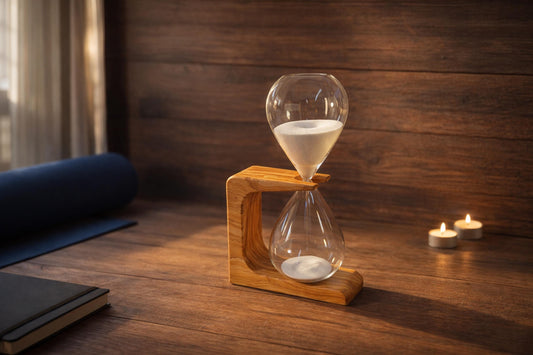 Handcrafted 50-Minute Olive Wood Hourglass, Unique Design by BFC Art Mallorca, Customizable Gift, Elegant Decor Piece