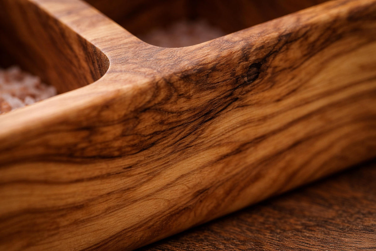Olive Wood Salt Box with Lid, 3-Compartment Salt Cellar, Handmade Spice Box, Personalized Kitchen Gift