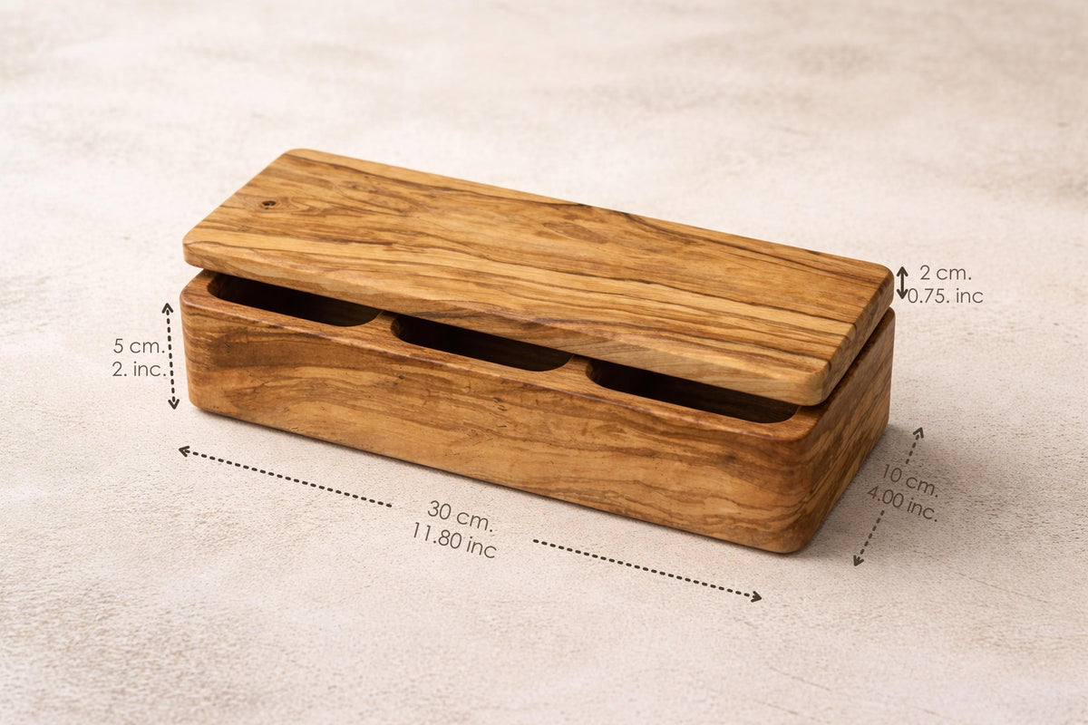 Olive Wood Salt Box with Lid, 3-Compartment Salt Cellar, Handmade Spice Box, Personalized Kitchen Gift