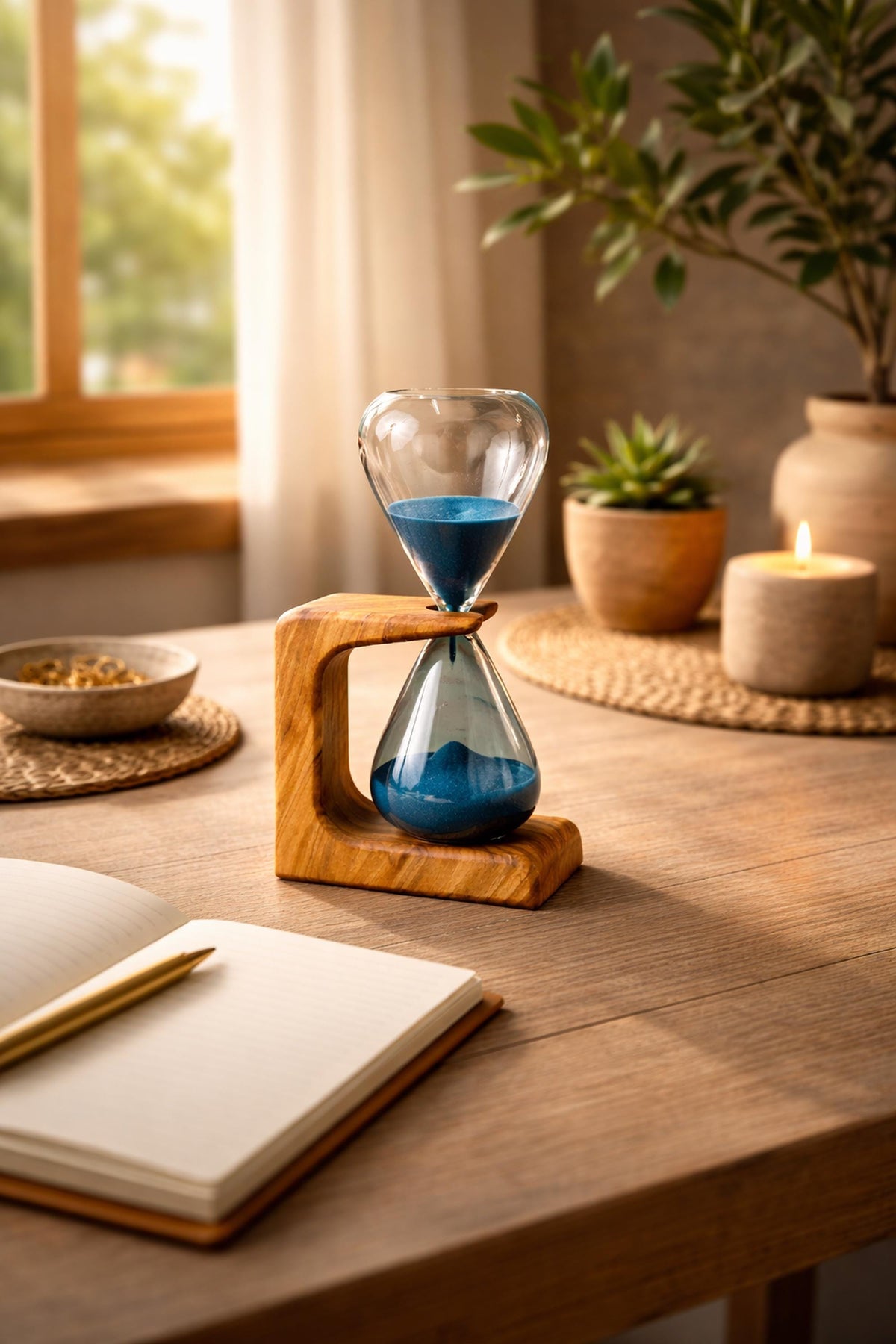 Decorative hourglass holder 15 min olive wood Customizable, sand hourglass timer, minute sand timer