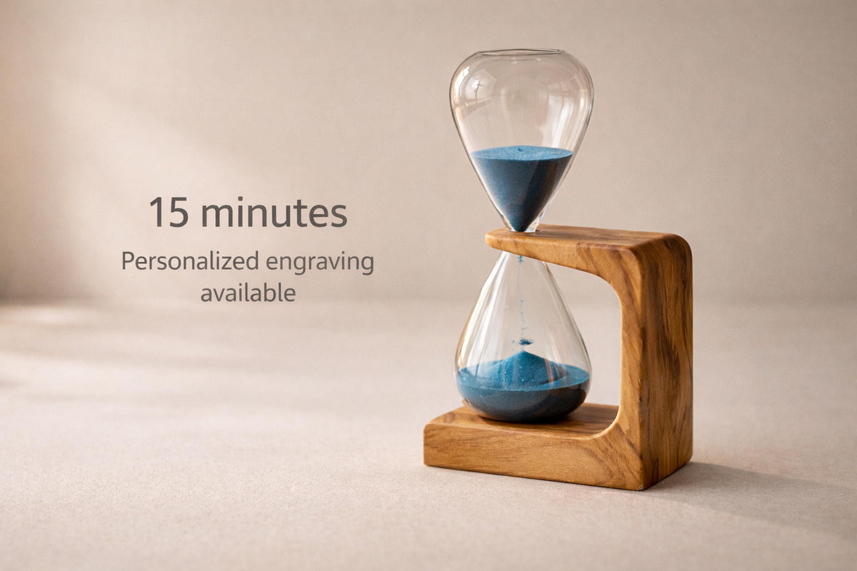Decorative hourglass holder 15 min olive wood Customizable, sand hourglass timer, minute sand timer