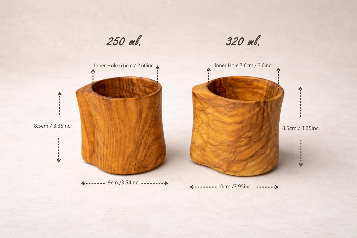 Handmade Olive Wood Mug with Handle – 250ml Wooden Coffee Cup – Rustic Natural Wood Tea Mug – Unique Kitchen Gift