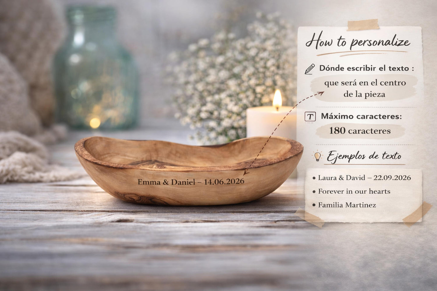 Personalized Wedding Gift Olive Wood Bowl – Rustic Live Edge Centerpiece – Custom Engraved Housewarming Gift