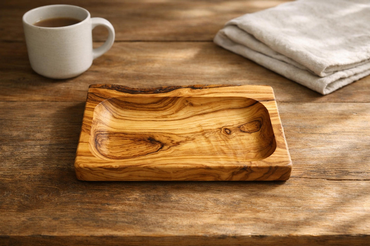 Rustic Olive Wood Tray, Small Serving Tray for Snacks
