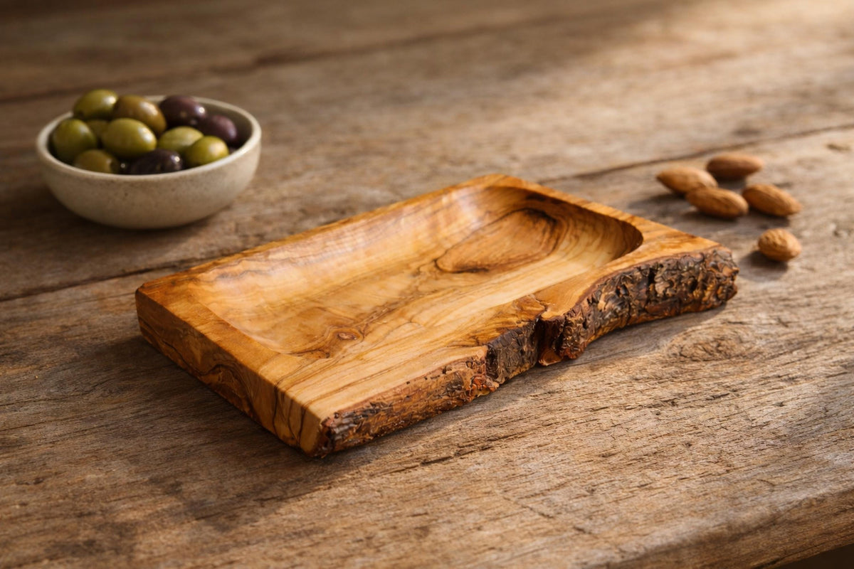 Rustic Olive Wood Tray, Small Serving Tray for Snacks