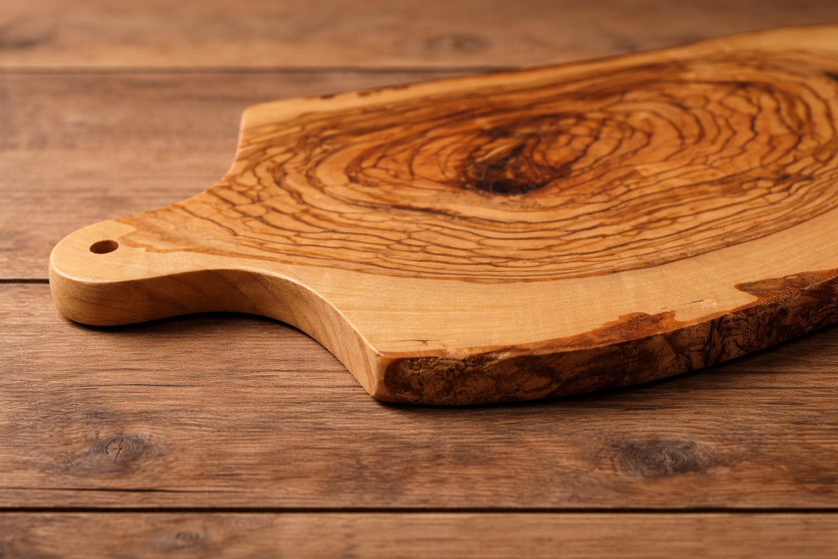 Personalized Olive Wood Cutting Board with Handle, Rustic Charcuterie Board, Live Edge Cheese Board, Kitchen Gift