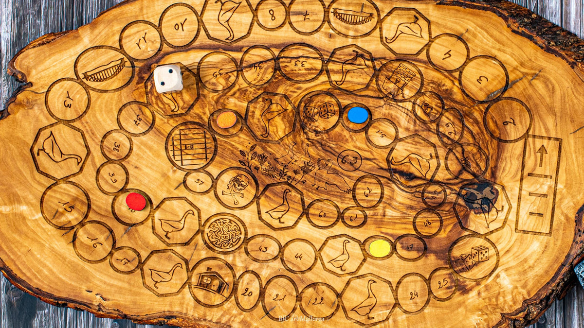 Handmade Olive Wood Ludo Board Game, Rustic Parcheesi Game, Family Wooden Game Gift