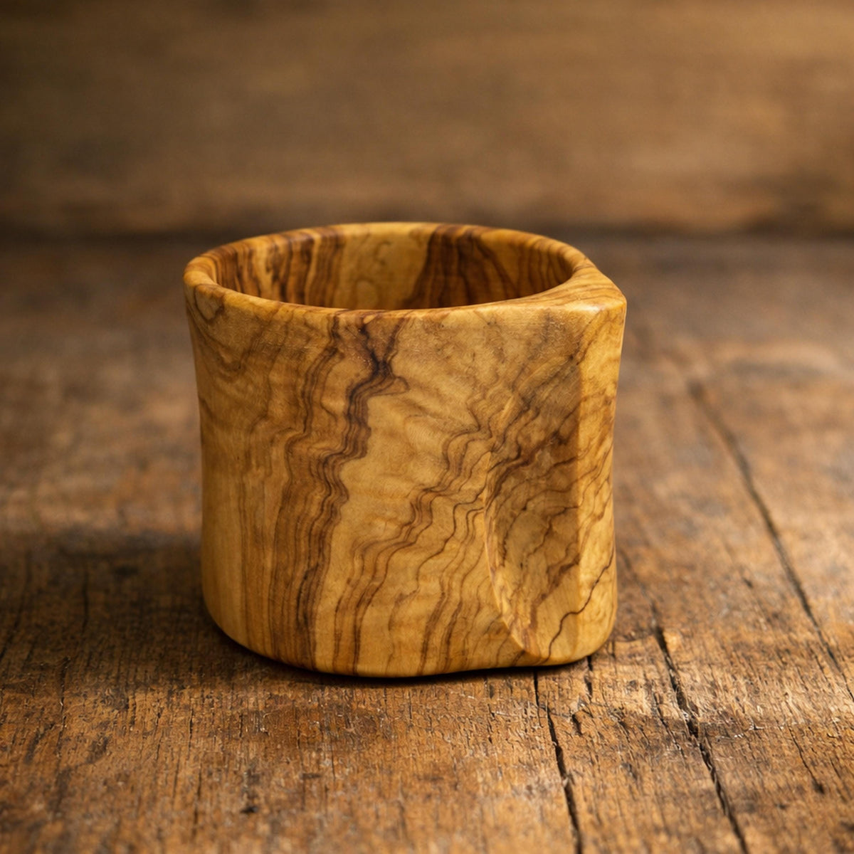 Handmade Olive Wood Mug with Handle – 250ml Wooden Coffee Cup – Rustic Natural Wood Tea Mug – Unique Kitchen Gift