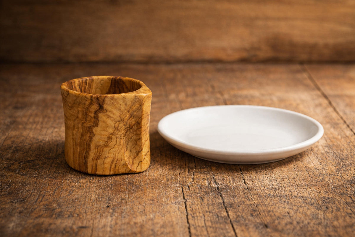 Handmade Olive Wood Mug with Handle – 250ml Wooden Coffee Cup – Rustic Natural Wood Tea Mug – Unique Kitchen Gift