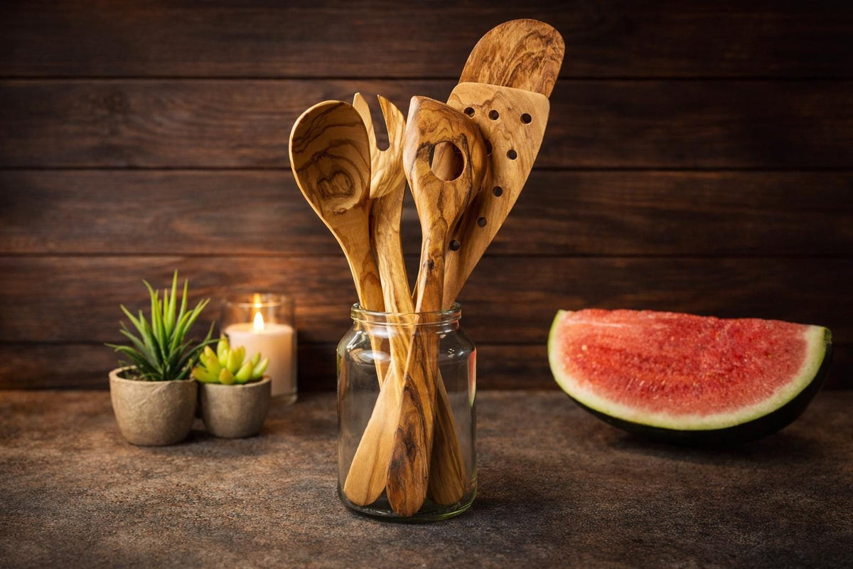 Handmade Olive Wood Kitchen Utensil Set, Mallorca Spain
