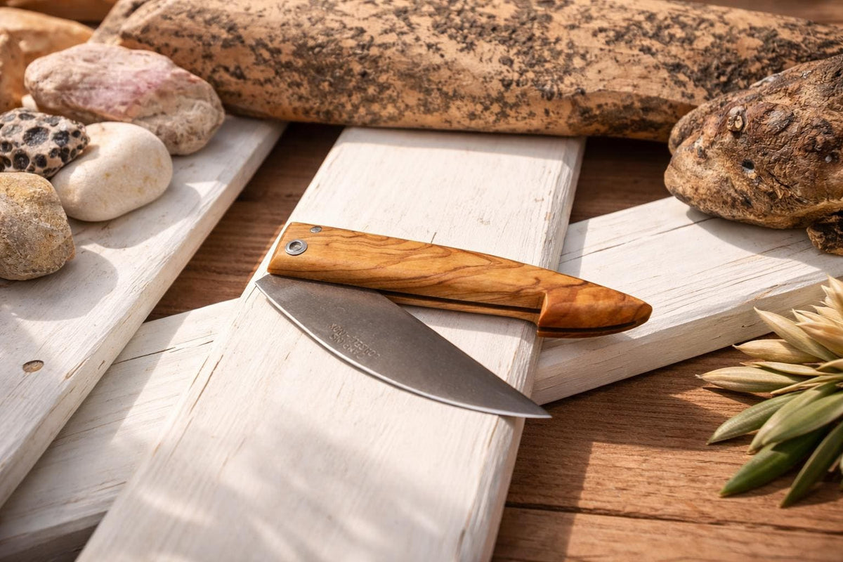 Handmade Folding Pocket Knife, Olive Wood Handle, Stainless Steel Blade, Gift for Him