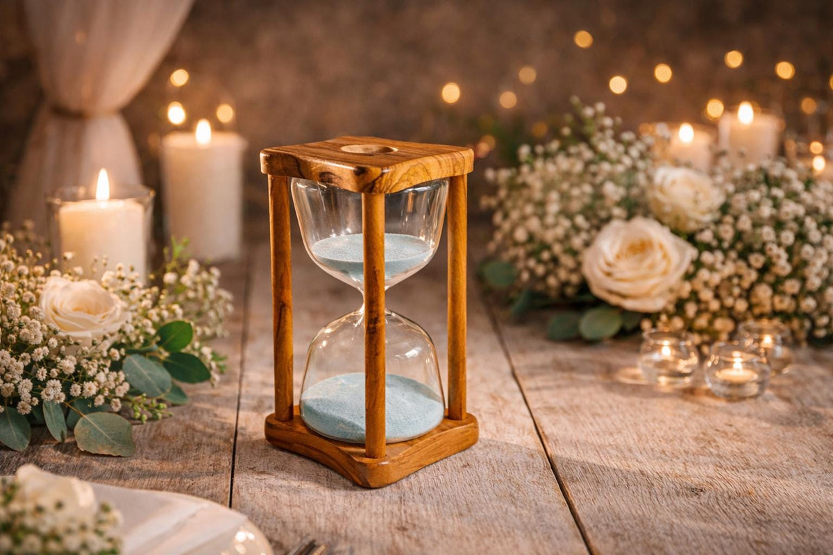 Personalized Wedding Hourglass, Unity Sand Ceremony Keepsake, Engraved Olive Wood Wedding Gift for Couple