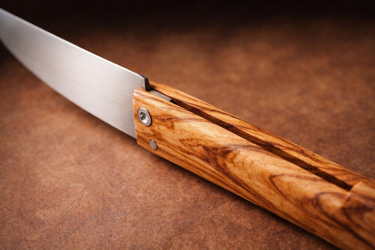 Handmade Folding Pocket Knife, Olive Wood Handle, Stainless Steel Blade, Gift for Him