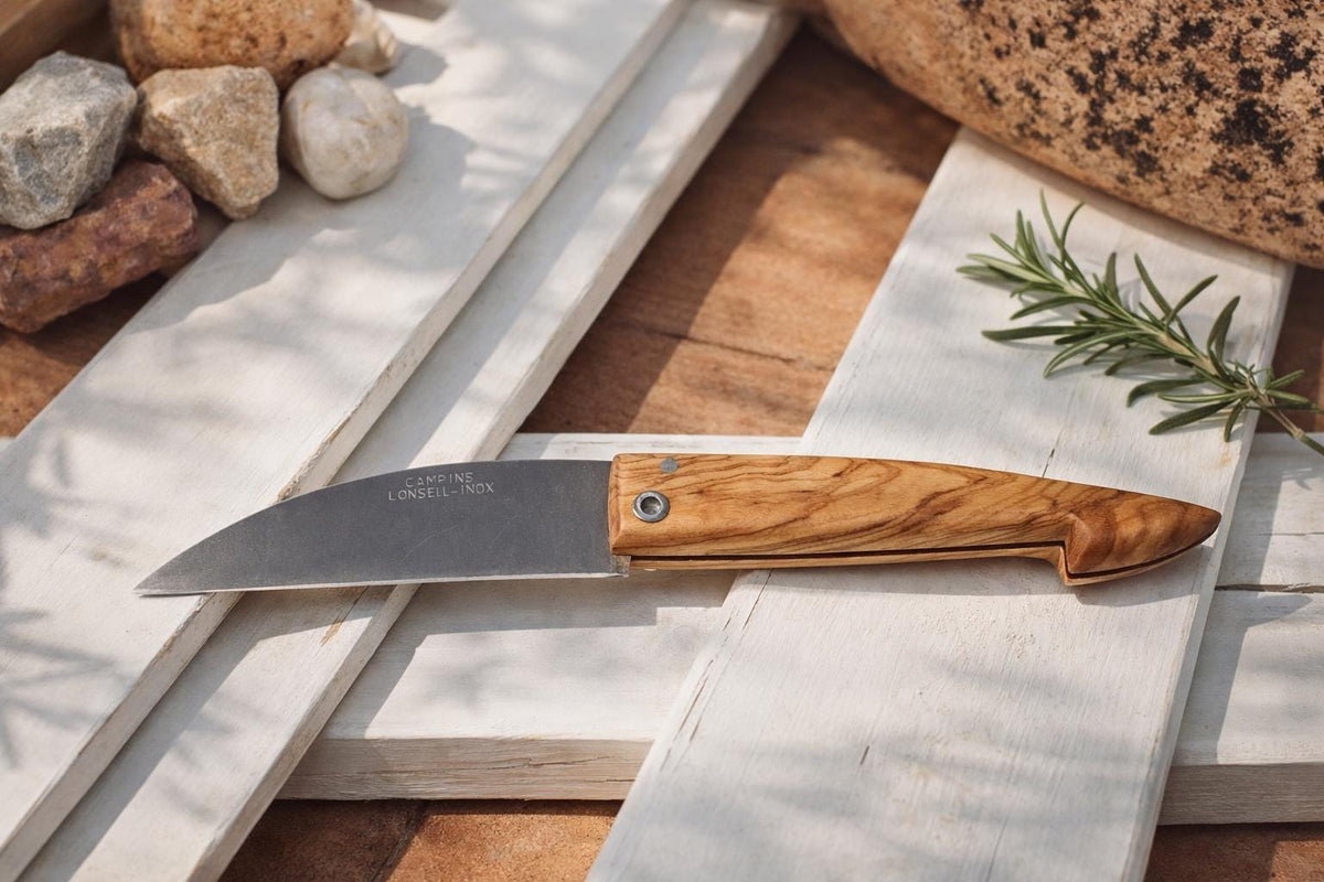 Handmade Folding Pocket Knife, Olive Wood Handle, Stainless Steel Blade, Gift for Him