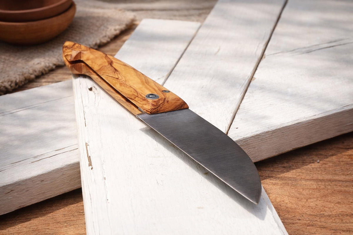Handmade Folding Pocket Knife, Olive Wood Handle, Stainless Steel Blade, Gift for Him