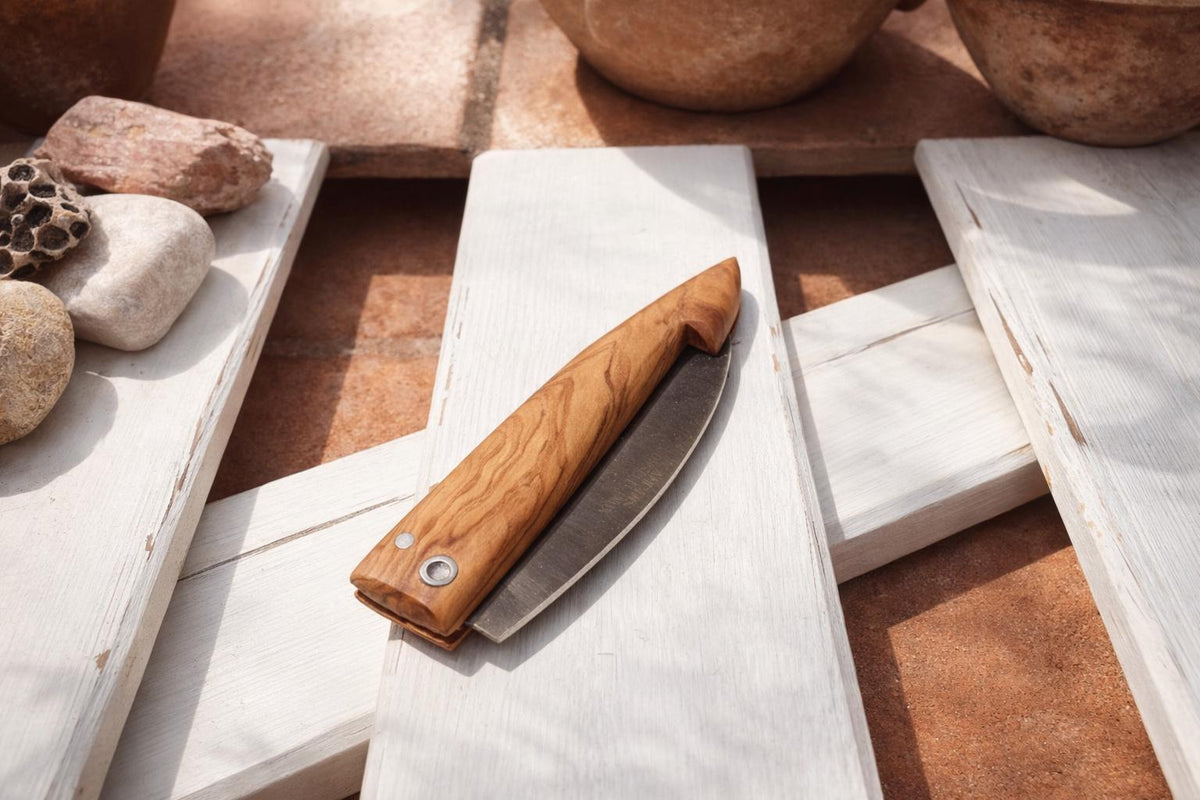 Handmade Folding Pocket Knife, Olive Wood Handle, Stainless Steel Blade, Gift for Him
