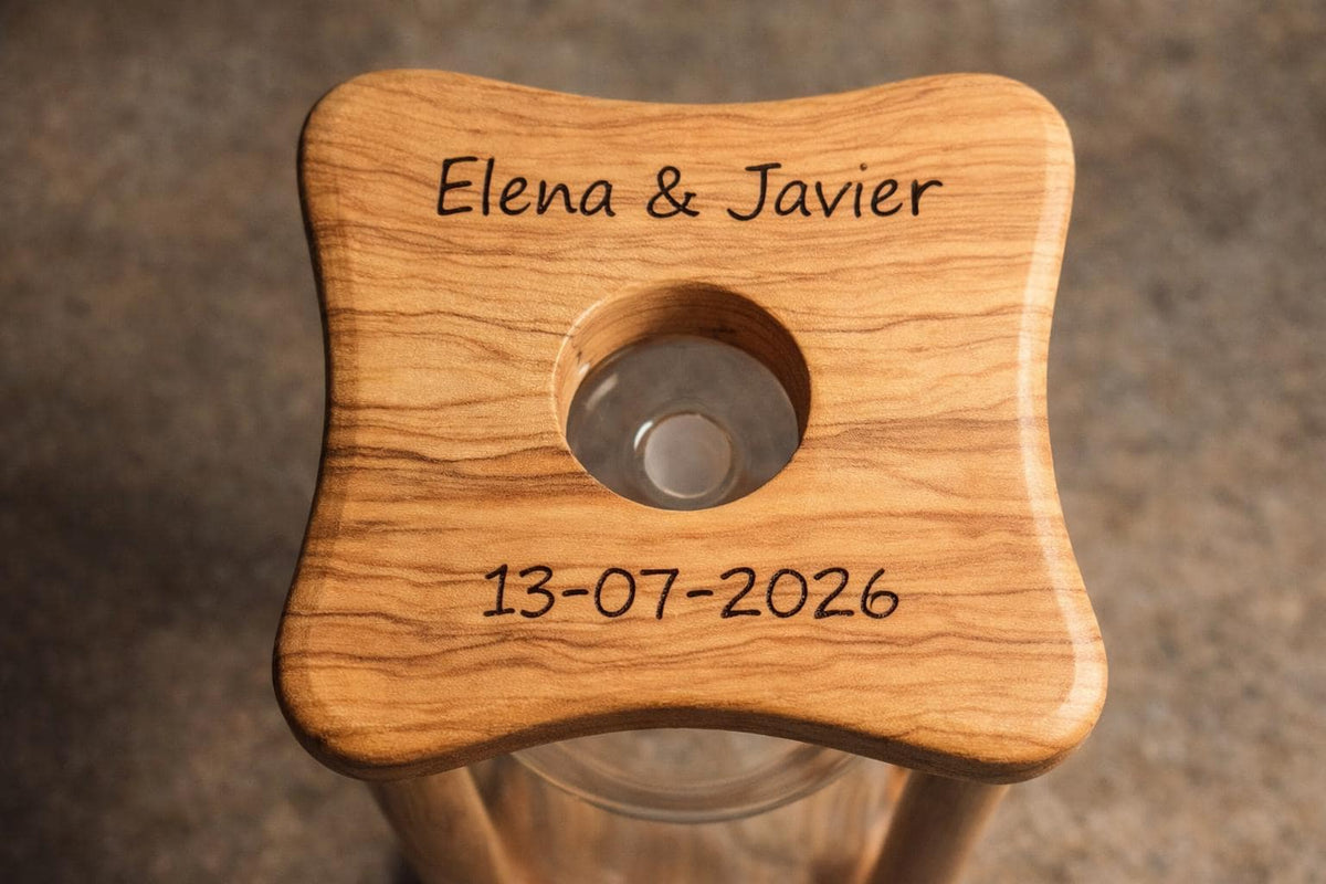 Personalized Wedding Hourglass, Unity Sand Ceremony Keepsake, Engraved Olive Wood Wedding Gift for Couple
