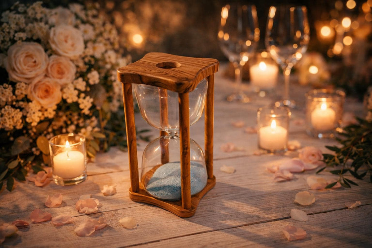 Personalized Wedding Hourglass, Unity Sand Ceremony Keepsake, Engraved Olive Wood Wedding Gift for Couple