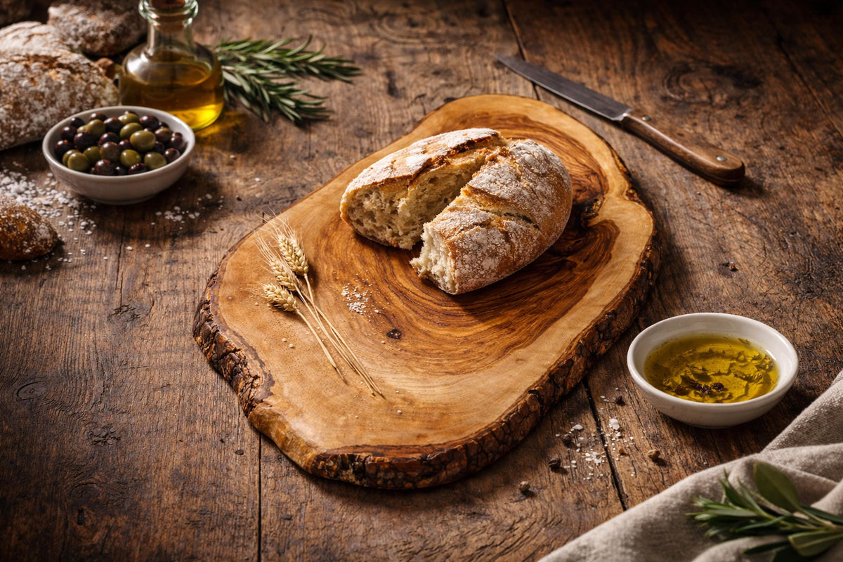 Rustic Olive Wood Cutting Board: Large Kitchen Board with Natural Bark Edge