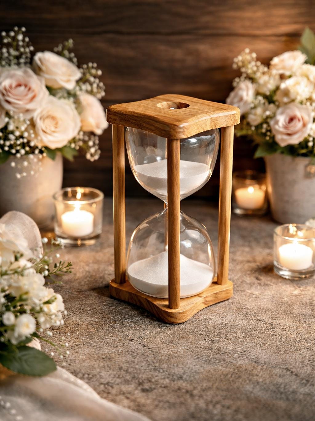 Engraved Olive Wood Hourglass, Wedding Memory Gift for Bride and Groom, Rustic Keepsake Decor, Personalized Gift